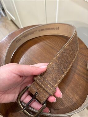 Brown Suede Belt with Antique Brass Buckle